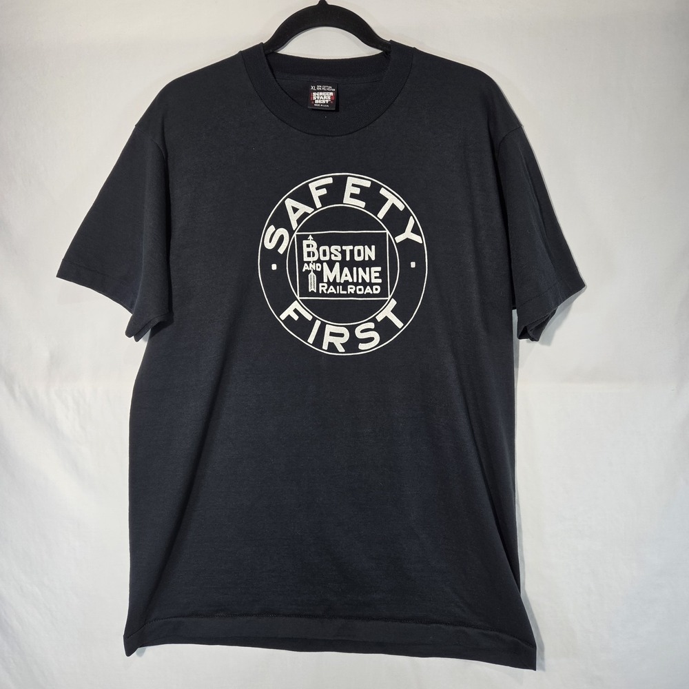 Boston And Maine Railroad 90s T Shirt "Safety First" Mens XLarge Black Minutemen